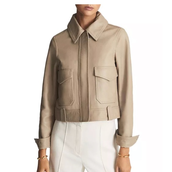 Reiss Kaja Leather Jacket in Neutral size 8 NWT - Picture 5 of 10